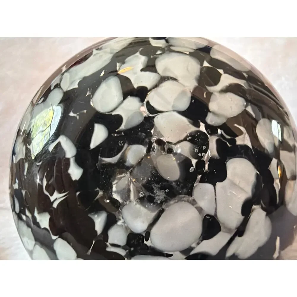 Vintage Black White Art Glass Bud Vase Hand Blown Confetti Speckled 4.5